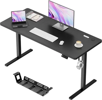 Imagen del producto de Escritorio eléctrico con ajuste de altura, 140 x 60 cm. Escritorio con ajuste de altura y 2 funciones de memoria. Escritorio de pie y sentado para oficina. Mesa de ordenador con caja para gestión de cables, color