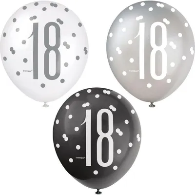 Produktbild von 6 Luftballons schwarz & silber Zahl 18