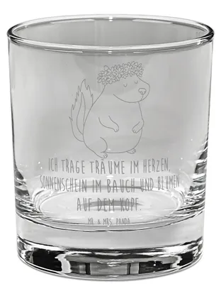 Produktbild von Mr. & Mrs. Panda Glas Stinktier Mädchen - Transparent - Geschenk, Yoga, Raubtier, Cocktailglas, Trinkglas, Stinki, Tumbler, gravur, Wildtier, Namaste