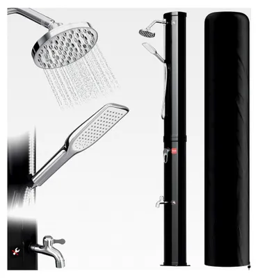 Produktbild von Solardusche 40L - Gartendusche mit warmem Wasser bis zu 60°C ohne Stromanschluss, ideal für Pool und Camping, inklusive Fußdusche und schwenkbarem Regenduschkopf, schwarz