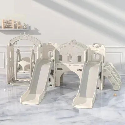 Produktbild von Rutschbahn Schaukel Spielburg-Set Kinderspielpark Indoor-Schaukel für Kinder Grau 298x215x122cm【FE-HT-LXC09】