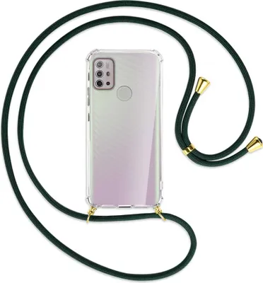 Produktbild von Handykette Backcover-Schutzhülle mit Band (Metall goldfarben) für Motorola Moto G10 (Power), G20, G30 - dunkelgrün
