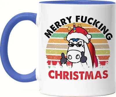 Produktbild von Merry Fucking Christmas Tasse Blau Geschenkidee Einhorn-Fans Unicorn Lustiges Geschenk Weihnachten