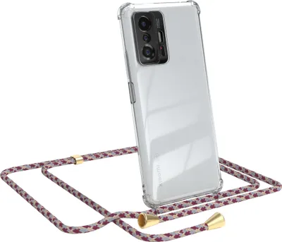 Produktbild von EAZY CASE Handykette kompatibel mit Xiaomi 11T / 11T Pro 5G, Handyhülle mit Umhängeband, Handykordel, Schutzhülle Clear, Band in Rot