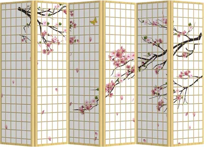 Obrázok produktu pre Jemné ázijskéobývacia zástena Japonský rozdeľovač izieb B240xH180cm deliaca stena 6-dielna Sakura čerešňový kvet