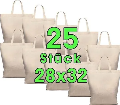 Produktbild von Famanu Tragetaschen - 25 Stück - Baumwolltasche 28x32cm - Einkaufstasche - Halter