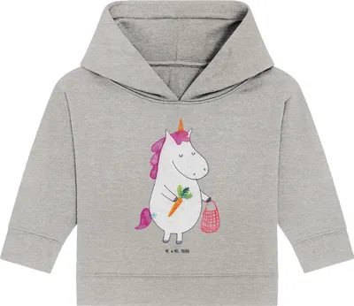 Produktbild von Mr. & Mrs. Panda Organic Baby Hoodie Einhorn Gemüse 12. - 18. Monat - Heather Grey - Geschenk, Einhörner, Wochenmarkt, Kapuzenshirt, Biomarkt, Unicorn, Kapuzensweatshirt