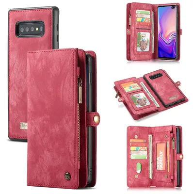Produktbild von Caseme 008 Handyhülle für Samsung Galaxy S10, abnehmbare 2-in-1 Klapphülle mit Geldbörsenfunktion - Rot