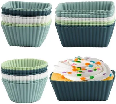 Obrázek produktu pro Sada Unyqoos® 27 kusů opakovaně použitelných silikonových formiček na muffiny – s nepřilnavým povrchem, odolné vůči teplu, vhodné do trouby i mikrovlnné trouby, ideální pro muffiny, cupcakes a dezerty