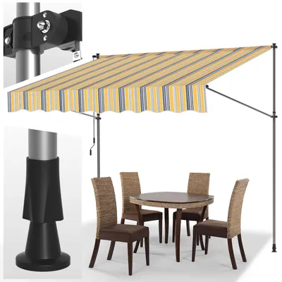 Immagine prodotto di TolleTour Tenda da sole Tenda da sole con morsetti Tenda da sole per balcone Tende da sole resistenti ai raggi UV Tenda da sole con braccio articolato Giallo Blu 3,5 m