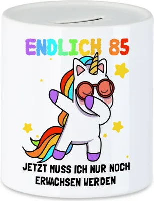Produktbild von Endlich 85 Spardose Geburtstag Einhorn Lustig Spruch Frauen Geschenkidee Mädchen 85. Geburtstag 85 Jahre