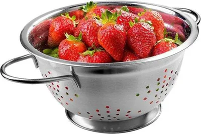 Produktbild von Rostfreier Sieb, Durchschlag, Sieb für die Küche, Küchen-Sieb, Abtropfsieb, Serviersieb mit Griffen, Filter, Waschmaschinensieb (23 cm)