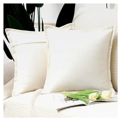 Produktbild von 2er Set Fransen Chenille Zierkissenbezüge Modern 45x45 cm Cremeweiß