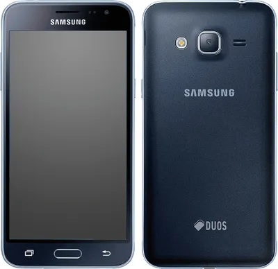 A front and back view of a Samsung Galaxy J3 (2016) smartphone.