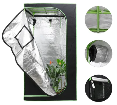 Zdjęcie produktu dla Ikodm Growbox 100x100x200 cm, namiot do uprawy roślin w pomieszczeniach, wykonany z tkaniny Oxford 600D, 99,9% nieprzezroczysty dla światła, 95% odbijający światło, z systemem wentylacji