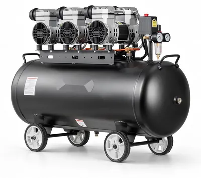 Produktbild von Druckluftkompressor 3 kW 100 L - Ölfreier Flüsterkompressor - 198 L/min bei 6,2 bar - Max. 8 bar - Leise für Werkstatt & Heimwerker - Tragbar mit Rädern & Griff