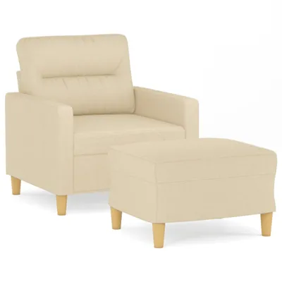 Image de vidaXL Fauteuil avec pouf Crème 60 cm Tissu