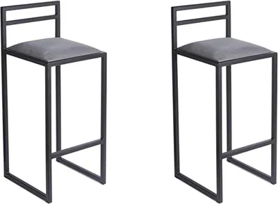 Image de Lot de 2 tabourets de bar, noir, 84 cm avec dossier - tabouret de bar en métal avec assise rembourrée - style loft industriel - gris