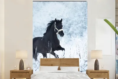 Produktbild von MuchoWow® Fototapete für Wohnzimmer oder Schlafzimmer Wandtapete Vinyl Motivtapete Pferd - Schnee - Winter - 200x300 cm - Wanddekorationen