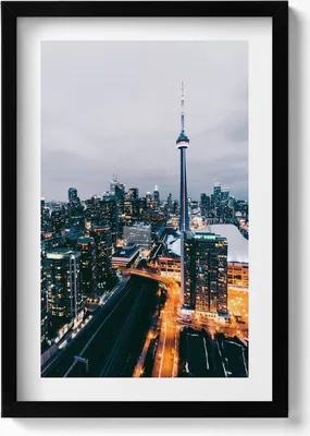 Produktbild von Luftaufnahme der Stadt– Wandbild mit Rahmen – Gerahmtes Bild  – Wanddekoration – 40x60 cm –  Schwarz