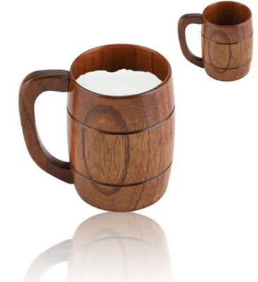 Produktbild von Holzbierbecher 300 ml, Holztasse für Bier, Tee, Kaffee, Campingbecher, Retro-Design
