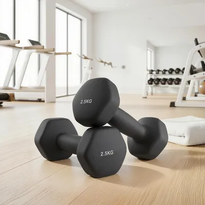 Obrázek produktu pro SONGMICS, sada dvou hexagonálních kettlebellů, litinové s PVC povrchem, protiskluzové, 2 x 2,5 kg, rozměry 18 x 8,5 x 8 cm, barva: černá