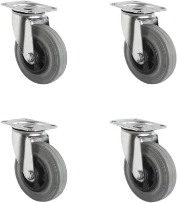 Produktbild von Rollensatz mit 4 Lenkrollen aus Polypropylen und Vollgummi, Durchmesser 125 mm, Transportrollen, Rollenlager, Tragfähigkeit 300 kg (4er Set)