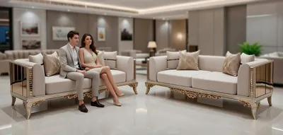 Produktbild von Modernes 3-Sitzer Sofa Set mit goldenen Akzenten und hochwertiger Polsterung