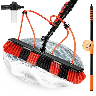 Image de Brosse de nettoyage télescopique de 7,2 mètres, avec distributeur de savon et raccordement à l'eau