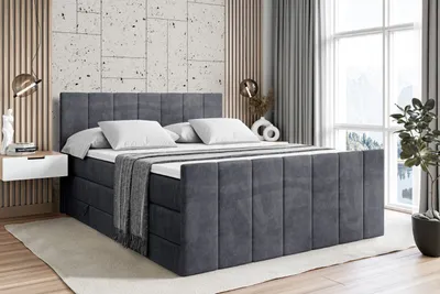 Produktbild von ALTDECOR Boxspringbett mit Fußteil, 2 Matratzen und Topper - 180x200 cm - MOETI-Z KING - Dunkelgrau Samt - Polsterbett mit, H3- und H4- Matratzen, Bettkasten und Lattenrost, Bett mit Stauraum