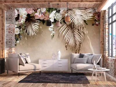 Produktbild von Vlies Fototapete Blumen 400x280 cm Tapeten Wandtapete XXL Rosen Palmenblätter Natur bunt b-C-1020-a-a