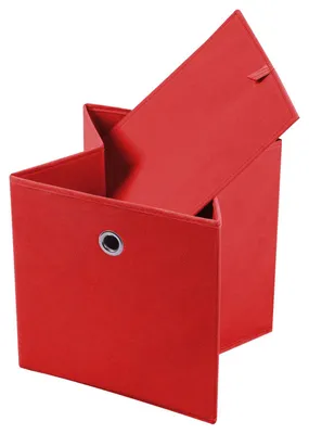 Immagine prodotto di Scatola pieghevole in tessuto ELA, 27x27 cm, confezione da 2 - elegante scatola pieghevole per la conservazione, cesto semplice con maniglia, colore rosso