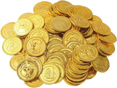 Imagen del producto de Monedas de juguete, 150 unidades, con motivos de piratas, ideales para fiestas de cumpleaños infantiles