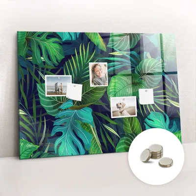 Obrázek produktu pro Magnetická Tabule na Zeď Skleněná - Memo Board Kleněnou Přední Stranou - 5 magnetů v balení - 100x70 cm - Exotické listy