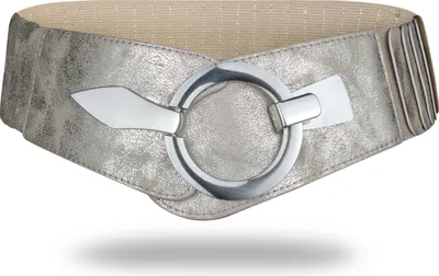 Produktbild von Elastischer Damen Taillengürtel, ca. 6 cm breiter Hüftgürtel mit silberner Ring-Schließe, Stretchgürtel, Champagner, Größe 80