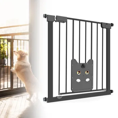 Produktbild von LZQ Türschutzgitter mit Katzenklappe, ohne Bohren, 105–115 cm, selbstschließend, 180° schwenkbar, Schwarz