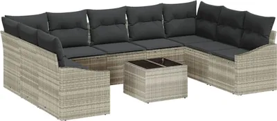 Obrázek produktu pro Set pohovek s polštářem 10 pcs Světle šedá polyratan