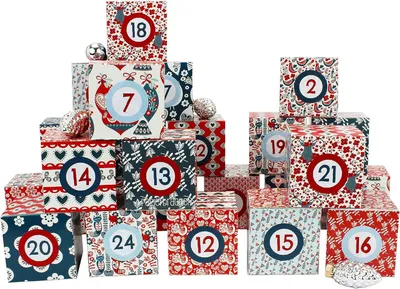 Obrázok produktu pre Sada 24 farebných krabičiek na vytvorenie vlastného adventného kalendára – motív "Hygge" – od spoločnosti Papierdrachen