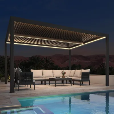 Produktbild von PURPLE LEAF Pavillon Lamellenpergola 3x4,25 m mit LED, wasserdicht, winterfest, Alu verstellbare Lamellen für Garten, Grau