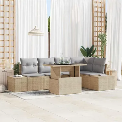 Zdjęcie produktu dla Maison Exclusive - Zestaw mebli ogrodowych (sofa i fotele) dla 6 osób. Beżowy, wykonany z rattanu syntetycznego