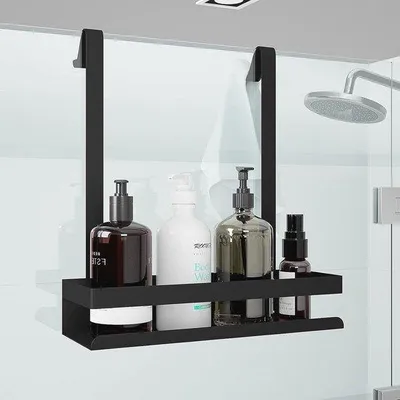 Produktbild von Famanu Duschablage Schwarz aus Edelstahl - Badezimmer Organizer ohne Bohren