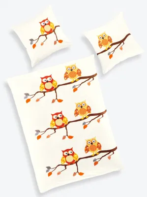 Produktbild von Biber-Bettwäsche Eulen, Größe: ca. 155 x 220/80 x 80 cm Beige 6382-02 155x220
