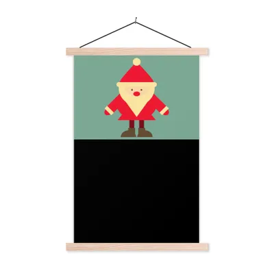 Produktbild von MuchoWow® Textilposter Illustration - Weihnachten - Weihnachtsmann - Zitate - Blau - Vintage 60x90 cm mit holzfarbenen Rahmen - Textil