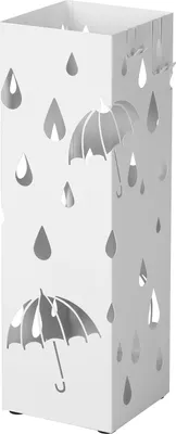 Produktbild von Regenschirmständer mit 2 Haken weiß Metall rechteckig Ø15,5 × 49 cm Regenschirm werden verschenkt Wasserauffangschale SONGMICS LUC49W