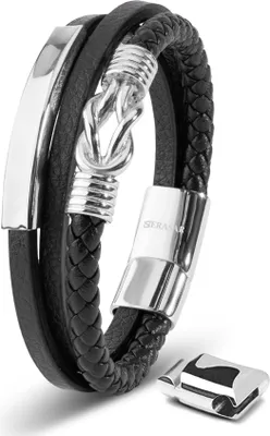 Produktbild von SERASAR | Leder Herrenarmband [Proud] mit Silber Stainless Steel | Farbe: Silber | Länge: 17cm