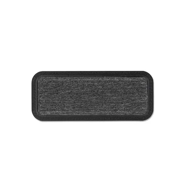 A single rectangular doormat with a textured gray surface and a black border, isolated on a white background.