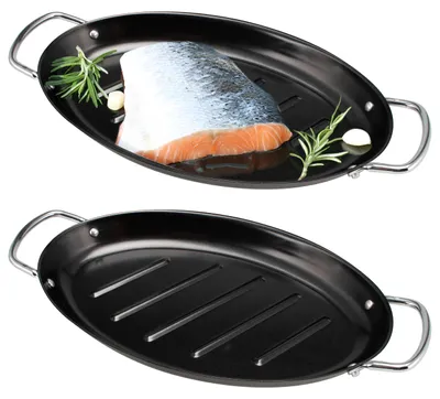 Produktbild von bremermann Fisch-Grillpfanne 2er Set oval, antihaftbeschichtet, 39,5 x 20,5 cm