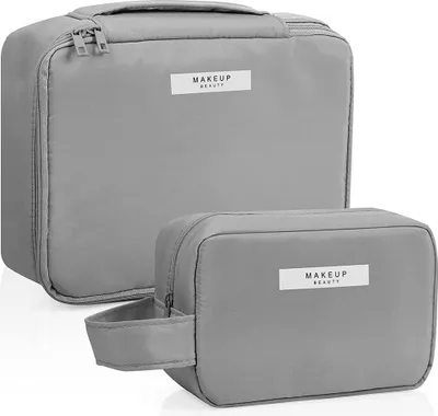 Produktbild von Kosmetiktasche 2 Stück Reise Kosmetiktasche Make up Tasche Tragbare Schminktasche, Grau