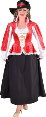 Produktbild von M217119-L Damen Musketier Kleid-Kostüm lang rot-schwarz-weiß Gr.L