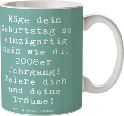 Produktbild von Mr. & Mrs. Panda Kaffeetasse Spruch 2008 Geburtstag Einzigartig - Meeresbrise - Geschenk, Geburtsjahr, 2008er Jahrgang, Tasse, Becher, Happy Birthday, Teetasse, Alter